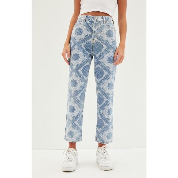 PacSun Bandana Print High Rise Straight Crop Jean Button Fly Size 26 - Picture 10 of 12